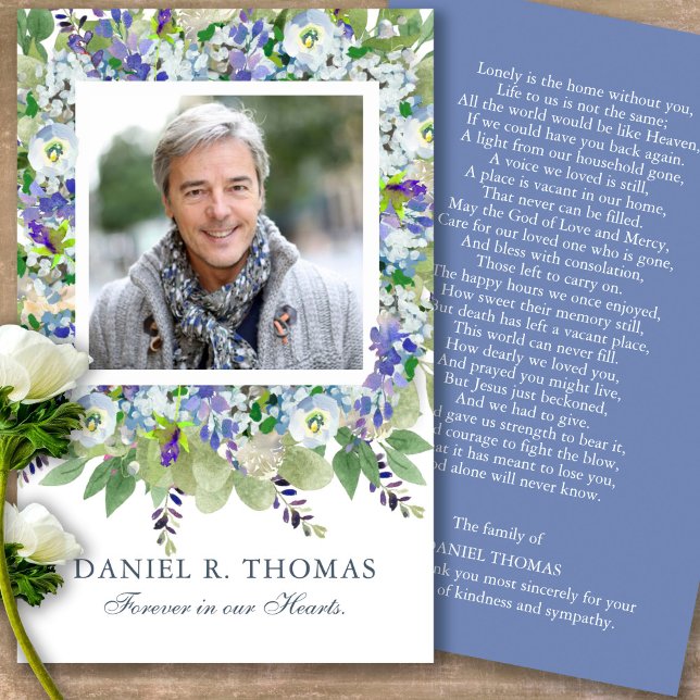 Cartas de simpatía de oraciones de Purple Floryer (Forever in our hearts, celebration of life, in loving memory of, prayer cards for bereavement)