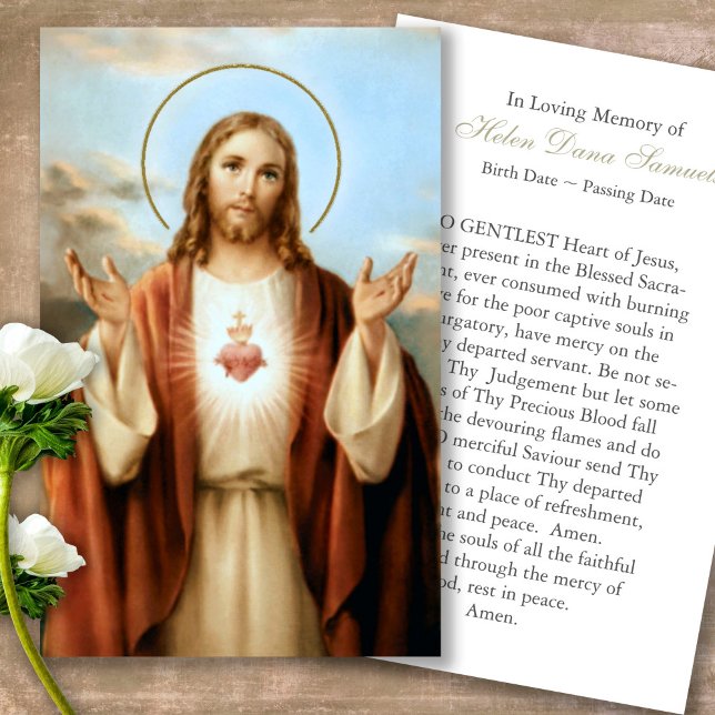 Cartas de solidaridad de la oración de Jesús en me (catholic, religious, celebration of life, in loving memory of, prayer cards for bereavement)