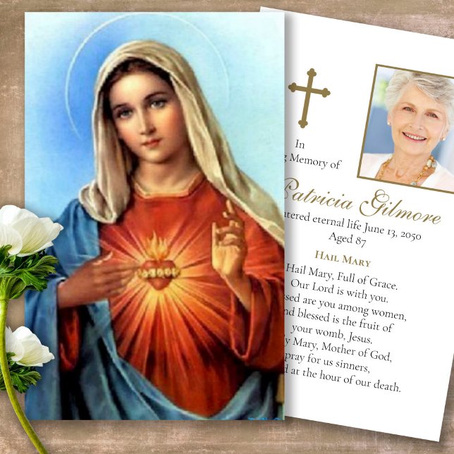 Cartas de solidaridad de la oración María Sagrada  (catholic, religious, celebration of life, in loving memory of, prayer cards for bereavement)