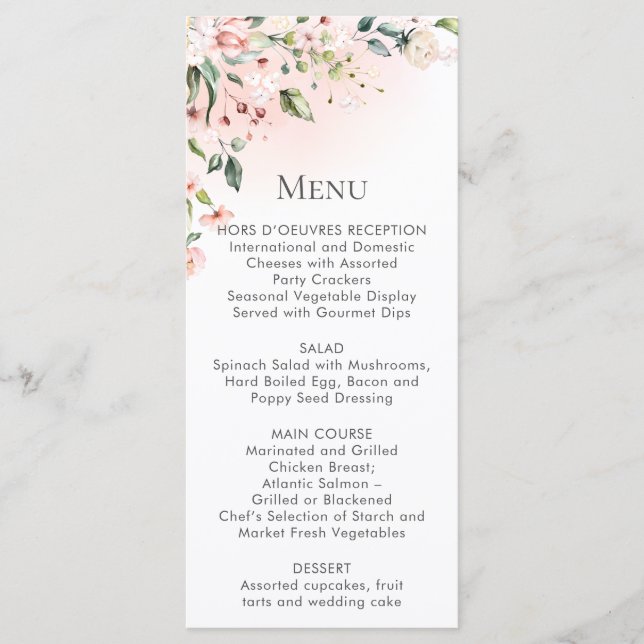 Cartas para cremallera del menú Floral rosa (Anverso)