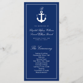 Cartas para rack del programa de boda náutica azul