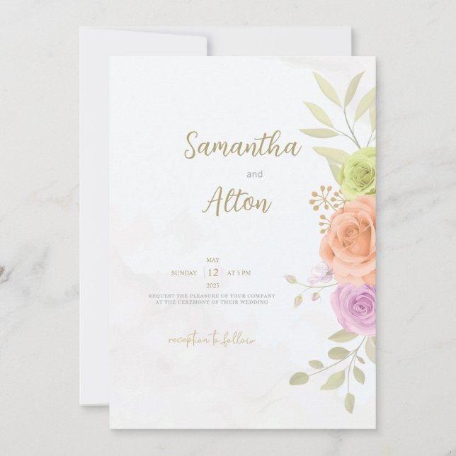 Cartas personalizadas de invitación a boda floral (Anverso)