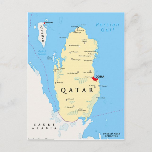 CARTAS POSTALES DE MAPA Qatar (Anverso)
