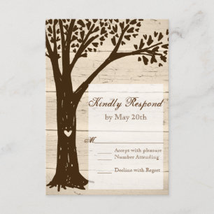 Cartas RSVP de Boda de árbol tallado de madera ant