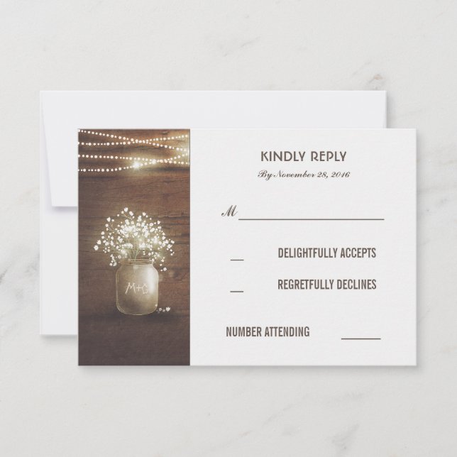 Cartas RSVP de boda de boda de mason mason del ali (Anverso)