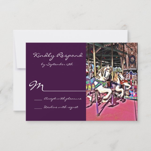 Cartas RSVP de Boda de Carrusel Horse Purple Carni (Anverso)