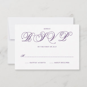 Cartas RSVP de boda de cuento de hadas en púrpura 