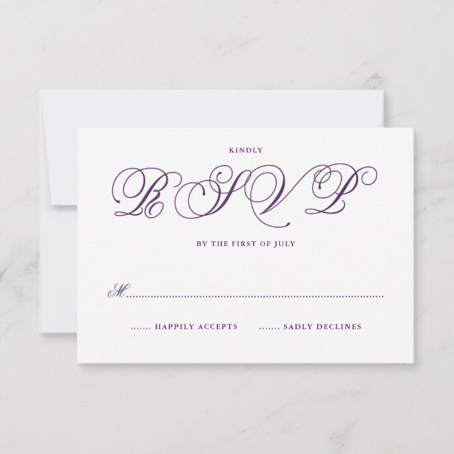 Cartas RSVP de boda de cuento de hadas en púrpura  (Anverso)