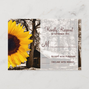 Cartas RSVP de boda de girasol de cabaña rústica