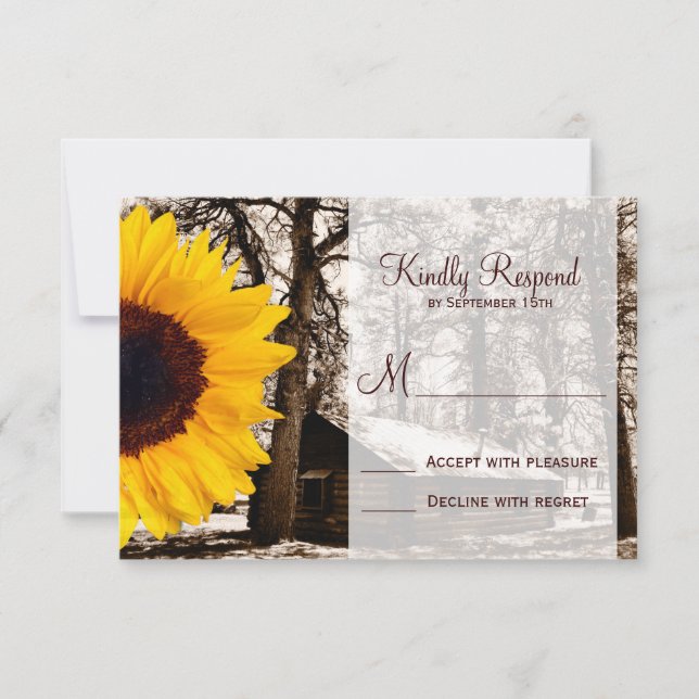 Cartas RSVP de boda de girasol de cabaña rústica (Anverso)