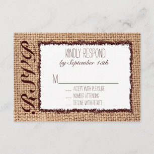 Cartas RSVP de boda de impresión en Burlap Country