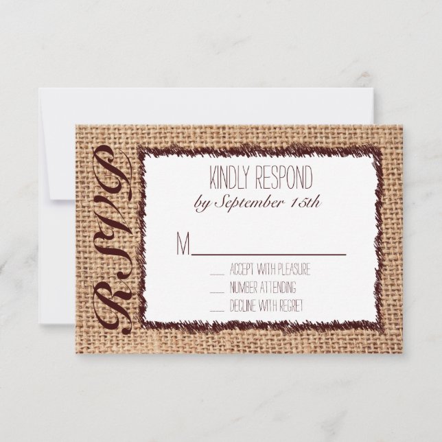 Cartas RSVP de boda de impresión en Burlap Country (Anverso)