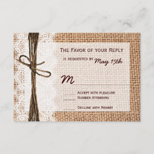 Cartas RSVP de boda de impresión en Burlap Country