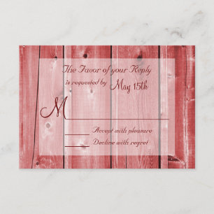 Cartas RSVP de Boda de Madera Rústica de Barn Rojo