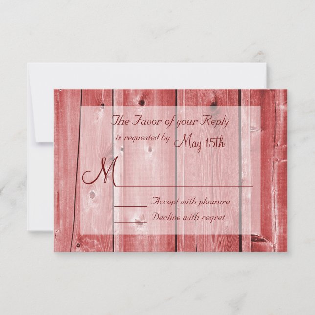 Cartas RSVP de Boda de Madera Rústica de Barn Rojo (Anverso)