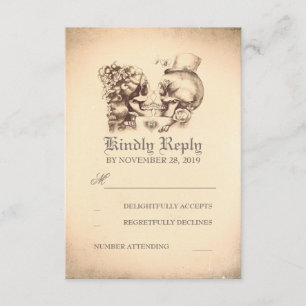 Cartas RSVP de boda de matrimonio de dos cráneos