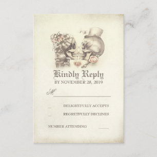 Cartas RSVP de boda de matrimonio de dos cráneos