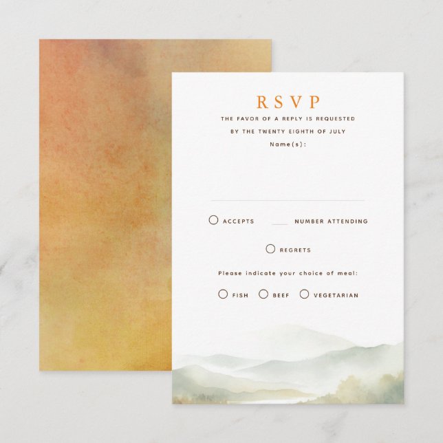 Cartas RSVP de Boda de Misty Mountains (Anverso / Reverso)