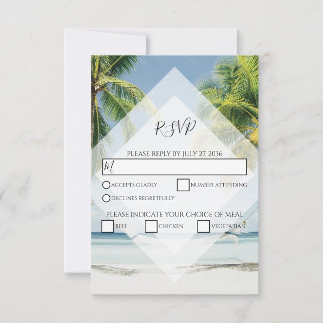 Cartas RSVP de Boda de Palmeras Tropicales (Anverso)