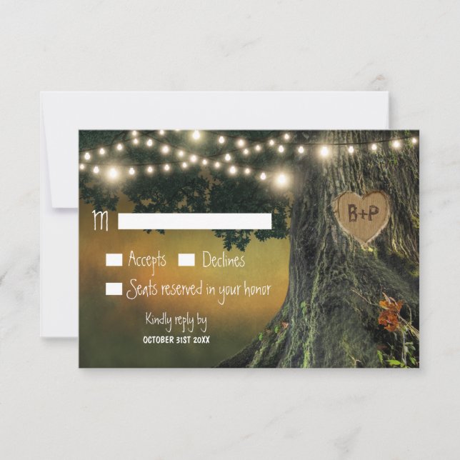 Cartas RSVP de Boda de roble de abuelo tallado (Anverso)