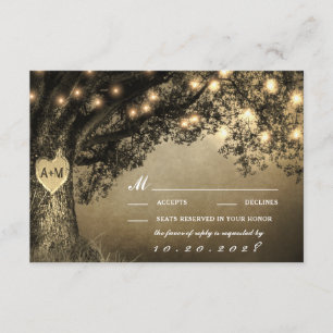 Cartas RSVP de Boda de roble tallado rústico vinta