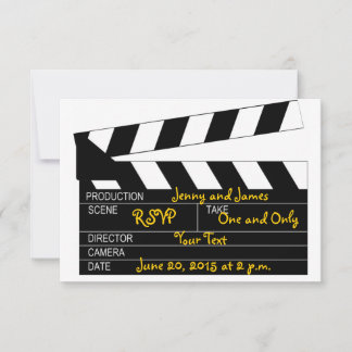 Cartas RSVP de boda de tema de película blanca neg
