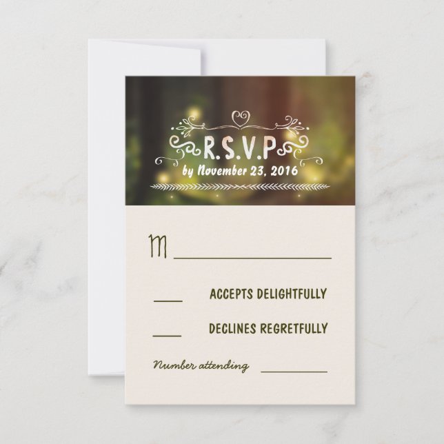 cartas RSVP de boda encantadas en el bosque rústic (Anverso)