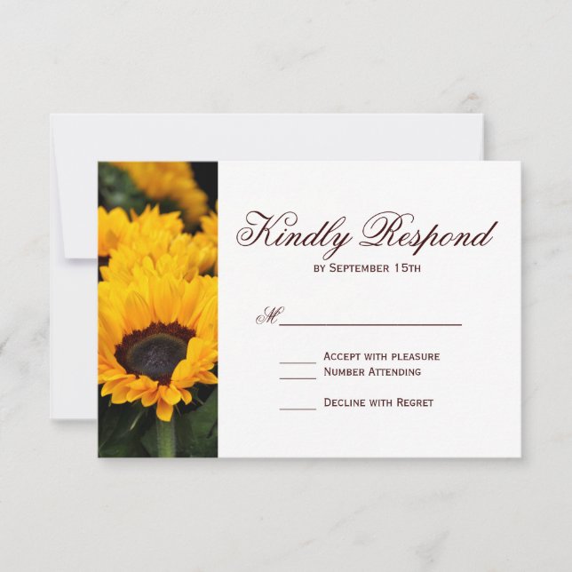 Cartas RSVP de boda floral con girasoles en el paí (Anverso)