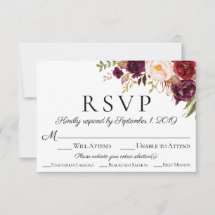 Cartas RSVP de boda floral de Marsala con opción d