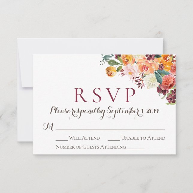 Cartas RSVP de boda floral otoño, rosa marrón Nara (Anverso)