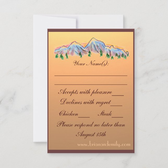 Cartas RSVP de boda otoñal con tema de montaña (Anverso)