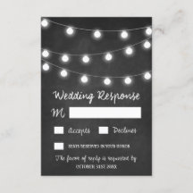 Cartas RSVP de Boda Rústica de Chalkboard y Luces