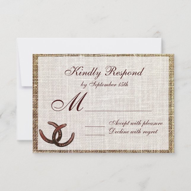 Cartas RSVP de boda rústica de herradura en el paí (Anverso)