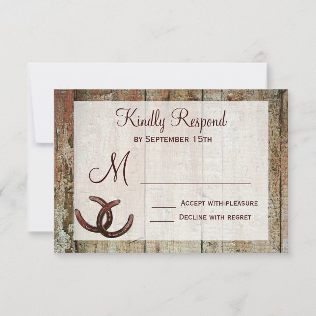 Cartas RSVP de boda rústica de herradura en el paí (Anverso)