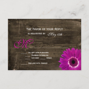 Cartas RSVP de Boda Rustica de Madera de Púrpura D