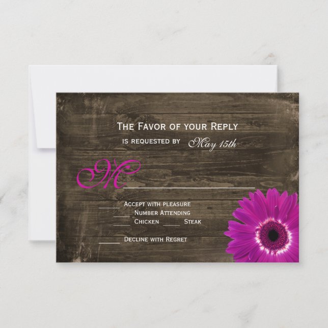 Cartas RSVP de Boda Rustica de Madera de Púrpura D (Anverso)