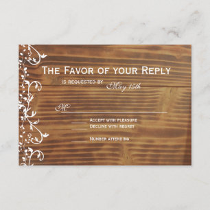 Cartas RSVP de Boda Rústica de Madera de Swirl Cou