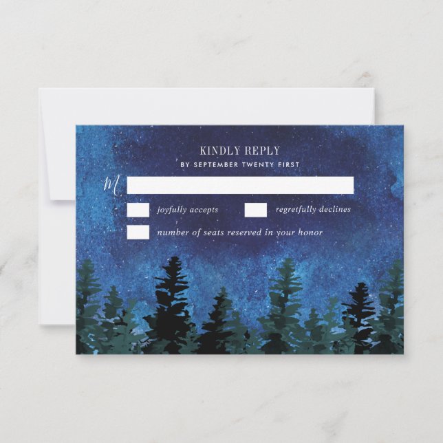 Cartas RSVP de Boda Rústica de Pine Trees (Anverso)