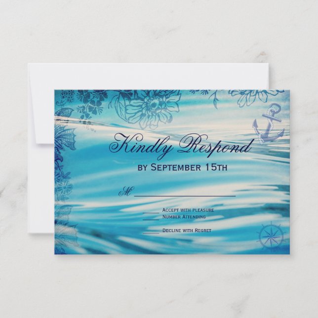 Cartas RSVP de Bodas Azules de Playa Náutica (Anverso)