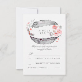 Cartas RSVP de Bohemian Feathers Romantic Wedding