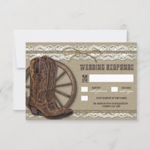 Cartas RSVP de Burlap y Boda de Lace Rústico del P