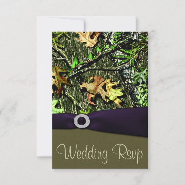 Cartas RSVP de Camo Wedding de Caza Púrpura Lapis (Anverso)