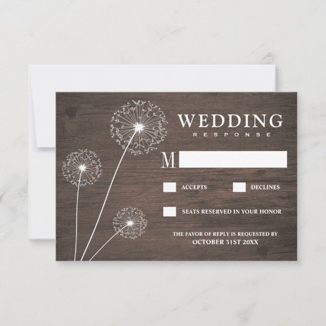 Cartas RSVP de Dandelion Barn Wood Country Wedding (Anverso)