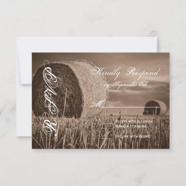 Cartas RSVP de heno bale de boda rural en el país  (Anverso)