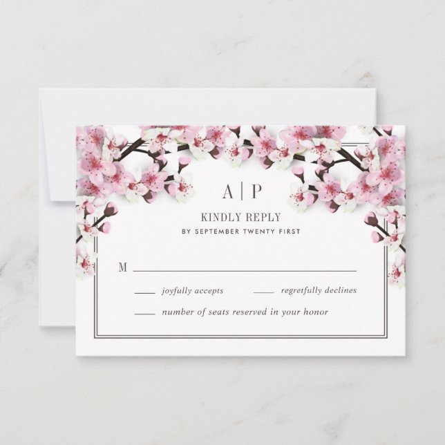 Cartas RSVP de la Boda Blanca Rosa con flores de c (Anverso)