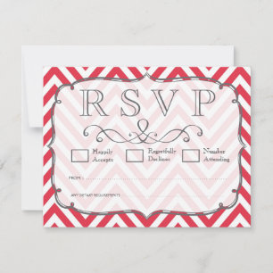 Cartas RSVP de la boda de chevron blanco y rojo co