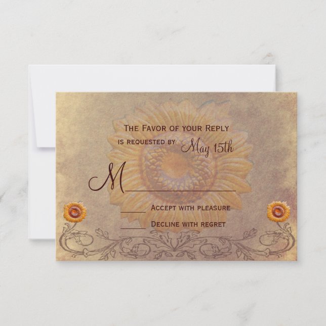 Cartas RSVP de la boda de girasol en el país ruso (Anverso)