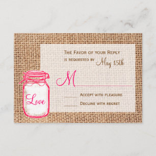 Cartas RSVP de la boda de la boda de Mason Jar Bur