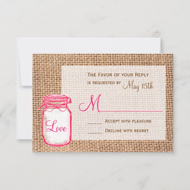 Cartas RSVP de la boda de la boda de Mason Jar Bur (Anverso)