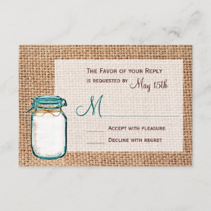 Cartas RSVP de la boda de la boda de Mason Jar Bur